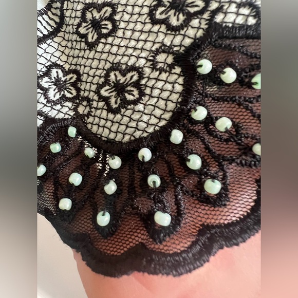 Anthropologie Lapis Floral Embroidered And Beaded Skirt Mint Light Green/Black - Picture 2 of 8
